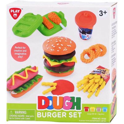 Playgo hamburger kleiset - 4 kleipotjes Multi kleuren Playgo hamburger kleiset - 4 kleipotjes Multi kleuren