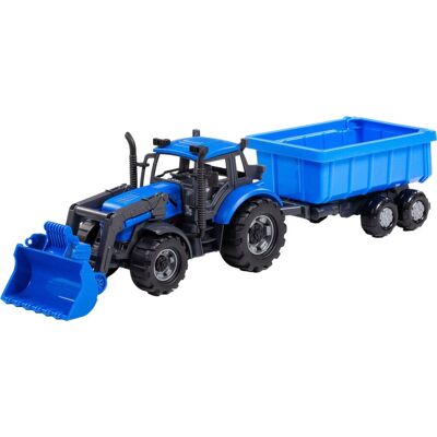 Cavallino tractor met lader en aanhang kiepwagen blauw, schaal 1:32 Blauw Cavallino tractor met lader en aanhang kiepwagen blauw, schaal 1:32 Blauw