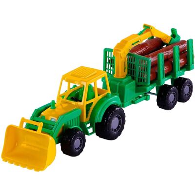 Cavallino junior tractor met kraan aanhangwagen en hout, 46cm Multi kleuren Cavallino junior tractor met kraan aanhangwagen en hout, 46cm Multi kleuren