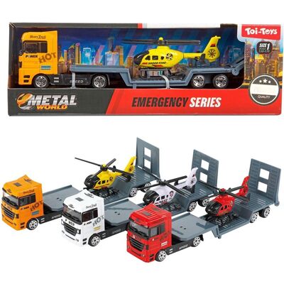 Toi-Toys Metalen Vrachtwagen met Oplegger en Helikopter - speelgoed vrachtwagen met helikopter Toi-Toys Metalen Vrachtwagen met Oplegger en Helikopter - speelgoed vrachtwagen met helikopter