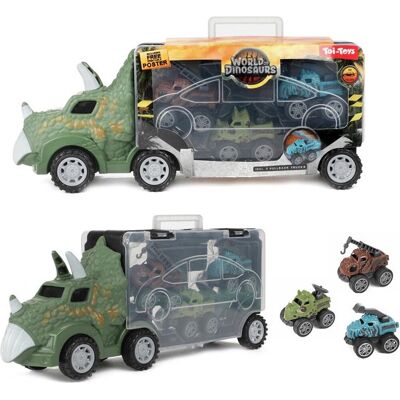 Wereld van Dinosauriërs Dinotruck met 3 Pull-back Auto's Wereld van Dinosauriërs Dinotruck met 3 Pull-back Auto's