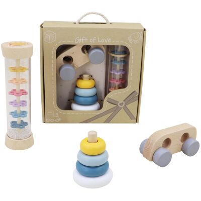 Houten Babyspeelgoed Speelset, Set van 3 Multi kleuren Houten Babyspeelgoed Speelset, Set van 3 Multi kleuren