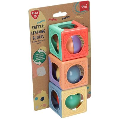 Playgo stapelblokken met rammelaar - 3dlg. Multi kleuren Playgo stapelblokken met rammelaar - 3dlg. Multi kleuren