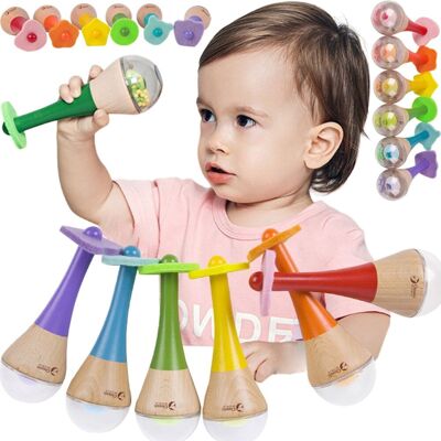 Classic World rammelaar 2 in 1 houten regenboog maracas instrument 1 st. - uni Classic World rammelaar 2 in 1 houten regenboog maracas instrument 1 st. - uni