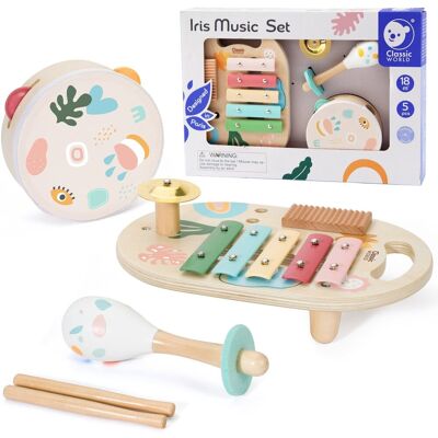 Classic World - houten muziekinstrumentenset - xylofoon, trommel & rammelaar - 5-delig - multicolor Classic World - houten muziekinstrumentenset - xylofoon, trommel & rammelaar - 5-delig - multicolor