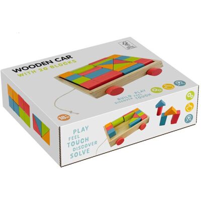 Koopman Houten blokkenkar speelgoed - kleurrijke bouwblokken voor kinderen. Multi kleuren Koopman Houten blokkenkar speelgoed - kleurrijke bouwblokken voor kinderen. Multi kleuren