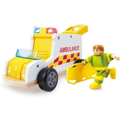 Hape Houten ambulance met licht en geluid - - vanaf 24 maanden Hape Houten ambulance met licht en geluid - - vanaf 24 maanden