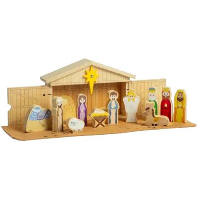 BIGJIGS houten kerststal set, 13dlg. Multi kleuren BIGJIGS houten kerststal set, 13dlg. Multi kleuren