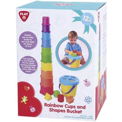 Playgo - stapelbekers en vormenstoof in regenboog kleuren Playgo - stapelbekers en vormenstoof in regenboog kleuren