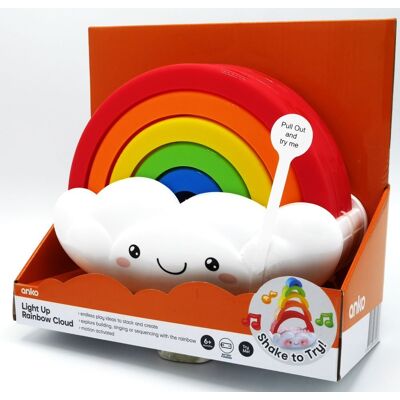 Playgo - licht en geluiden regenboogwolkje met stapel boogjes Playgo - licht en geluiden regenboogwolkje met stapel boogjes
