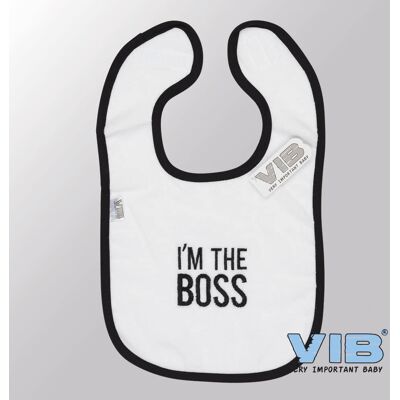 Van Der Doelen Baby slabbetje velours i'm the boss wit Van Der Doelen Baby slabbetje velours i'm the boss wit