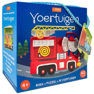 Rebo Publishers Boek, puzzel + 10 figuren - voertuigen Rebo Publishers Boek, puzzel + 10 figuren - voertuigen