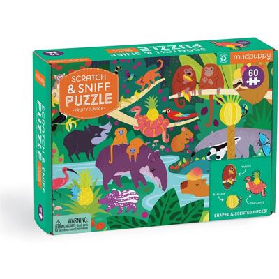 Mudpuppy kras en snuffel puzzel - fruity jungle - 38x28cm - 60 stukjes - 3 jaar Mudpuppy kras en snuffel puzzel - fruity jungle - 38x28cm - 60 stukjes - 3 jaar