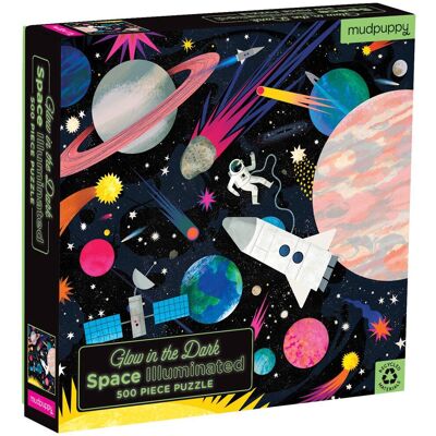 Mudpuppy glow in the dark puzzel - ruimte - 51x51cm - 500 stukjes - 8 jaar Mudpuppy glow in the dark puzzel - ruimte - 51x51cm - 500 stukjes - 8 jaar