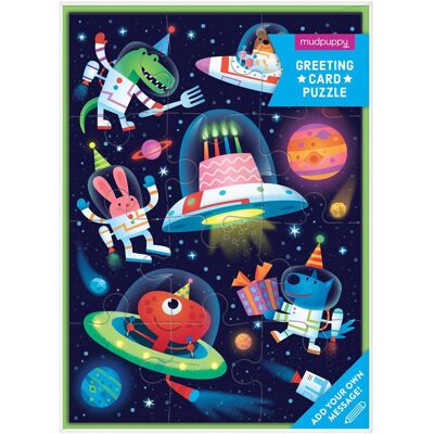 Mudpuppy puzzel - cosmic party - wenskaart 13x18cm - 12 stukken - 3 jaar Mudpuppy puzzel - cosmic party - wenskaart 13x18cm - 12 stukken - 3 jaar