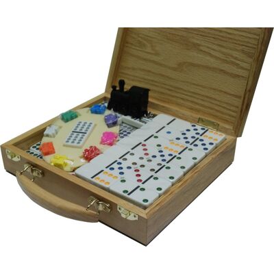 HOT-Games Domino Mexican-Train Dubbel 12 in Houten Kist HOT-Games Domino Mexican-Train Dubbel 12 in Houten Kist