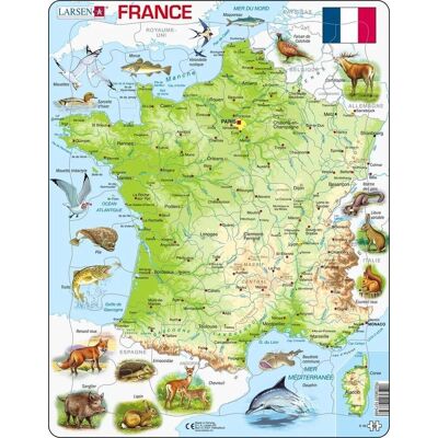 Larsen carte physique de la france - puzzle - france - géographie physique - puzzle éducatif pour enfants - 60 pièces - fabriqué en norvège - pièces extra épaisses de 2,5 mm - plateau avec bord fixe Larsen carte physique de la france - puzzle - france - géographie physique - puzzle éducatif pour enfants - 60 pièces - fabriqué en norvège - pièces extra épaisses de 2,5 mm - plateau avec bord fixe
