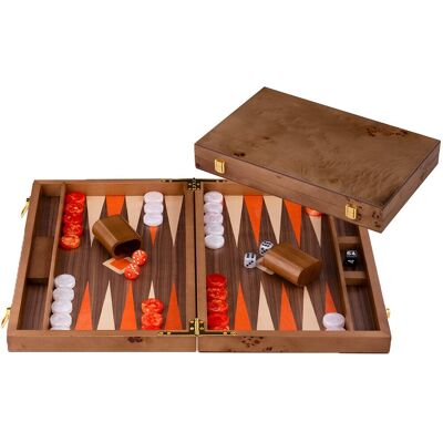 Engelhart Backgammon 18 inch - ingelegd walnoot hout - luxe koffer van walnoot - strategisch bordspel & reisspel - longfield games Engelhart Backgammon 18 inch - ingelegd walnoot hout - luxe koffer van walnoot - strategisch bordspel & reisspel - longfield games