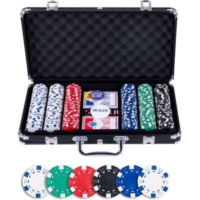 Engelhart Pokerset 300 chips (11.5 gram) in zwarte koffer - met 2 sets speelkaarten, 5 dobbelstenen en 3 dealer buttons Engelhart Pokerset 300 chips (11.5 gram) in zwarte koffer - met 2 sets speelkaarten, 5 dobbelstenen en 3 dealer buttons
