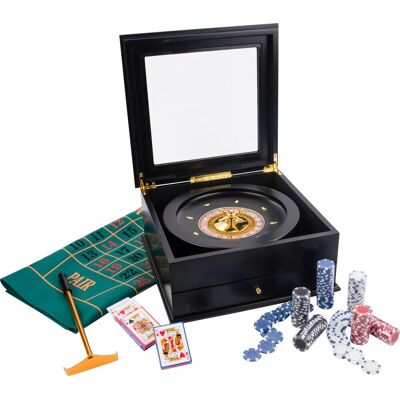 Engelhart Roulette set compleet - roulette bak 36 cm met kleed 130 x 90 cm - 200 fiches & croupierhark - luxe zwarte houten opbergkist - casino spel voor thuis - Engelhart Roulette set compleet - roulette bak 36 cm met kleed 130 x 90 cm - 200 fiches & croupierhark - luxe zwarte houten opbergkist - casino spel voor thuis -