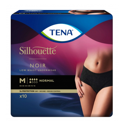 Tena Silhouette Normal Zwart - Lage Taille Medium - 12 pakken van 10 stuks Tena Silhouette Normal Zwart - Lage Taille Medium - 12 pakken van 10 stuks