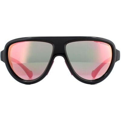 Moncler Aviator unisex glanzend zwart met roze lederen blauw met roze spiegel zonnebril One Size Moncler Aviator unisex glanzend zwart met roze lederen blauw met roze spiegel zonnebril One Size