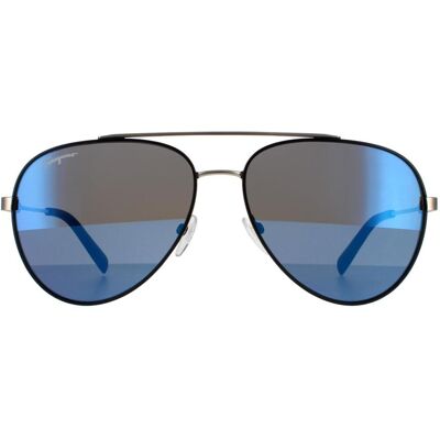 Salvatore Ferragamo zonnebril SF204S 001 Black Matte Dark Ruthenium Flash Blue Sky One Size Salvatore Ferragamo zonnebril SF204S 001 Black Matte Dark Ruthenium Flash Blue Sky One Size