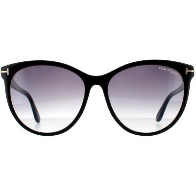 Tom Ford Ronde Dames Glanzende Zwarte Rook Grijze Gradient Zonnebril One Size Tom Ford Ronde Dames Glanzende Zwarte Rook Grijze Gradient Zonnebril One Size
