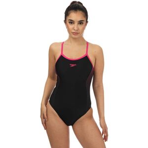 Speedo Muscleback badpak met smalle bandjes voor dames, zwart-roze 40 Speedo Muscleback badpak met smalle bandjes voor dames, zwart-roze 40