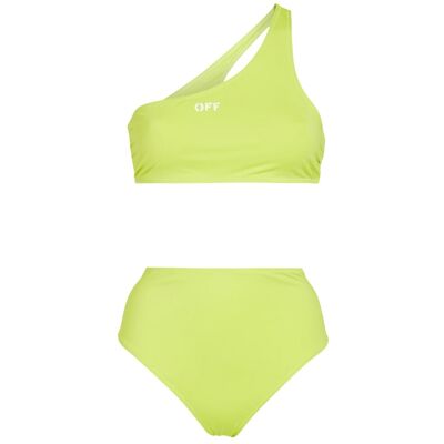 Off-White Off White Tweedelig zwempak met hoog kruis en logo voor dames (Flo Geel) 34 Off-White Off White Tweedelig zwempak met hoog kruis en logo voor dames (Flo Geel) 34