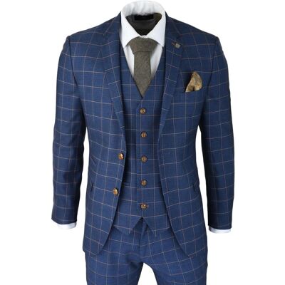 Paul Andrew Heren 3-delige Kostuum Blauw Goud Check Peaky Blinders 1920 Gatsby Stijl Vintage Kostuum 52 (Borst) Paul Andrew Heren 3-delige Kostuum Blauw Goud Check Peaky Blinders 1920 Gatsby Stijl Vintage Kostuum 52 (Borst)