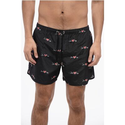 Neil Barrett Bedrukte ALL-OVER CUPID zwemshort in zwart, rood S Neil Barrett Bedrukte ALL-OVER CUPID zwemshort in zwart, rood S