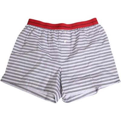 Dolce & Gabbana Witte Gestreepte Katoenen Rood Tailleband Short Zwemkleding S Dolce & Gabbana Witte Gestreepte Katoenen Rood Tailleband Short Zwemkleding S