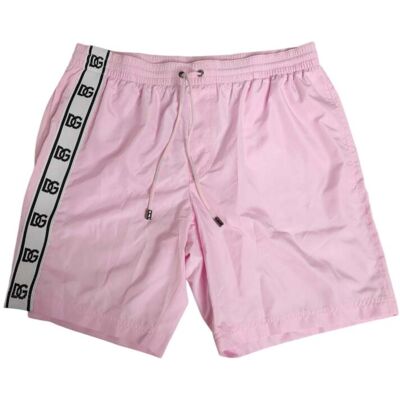Dolce & Gabbana Roze Nylon Logo Zijstreep Strandkleding Mannen Badmode S Dolce & Gabbana Roze Nylon Logo Zijstreep Strandkleding Mannen Badmode S
