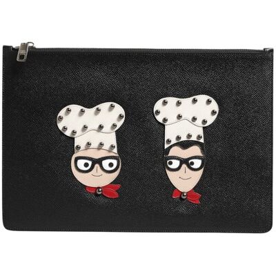 Dolce & Gabbana Zwarte Leren #DGFAMILY Versierde Heren Clutch Pouch Tas One Size Dolce & Gabbana Zwarte Leren #DGFAMILY Versierde Heren Clutch Pouch Tas One Size