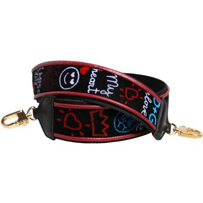 Dolce & Gabbana Zwarte Katoenen Gedrukte Vrouwen Tas Accessoire Schouderband One Size Dolce & Gabbana Zwarte Katoenen Gedrukte Vrouwen Tas Accessoire Schouderband One Size