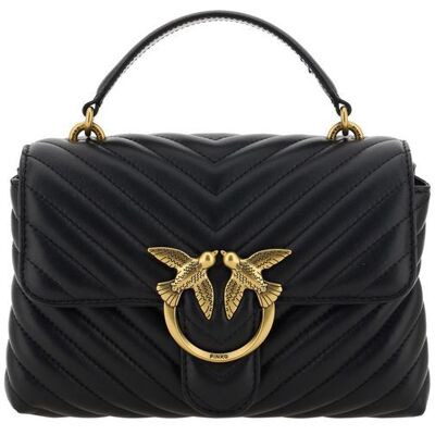 PINKO Zwarte Kalfsleer Bos Taurus Handtas One Size PINKO Zwarte Kalfsleer Bos Taurus Handtas One Size