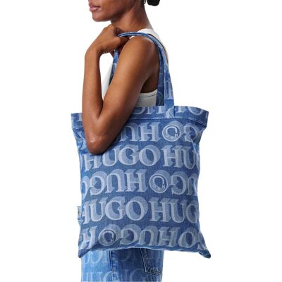 Hugo Roselyn Denim boodschappentas met alles erop en eraan (Blauw) One Size Hugo Roselyn Denim boodschappentas met alles erop en eraan (Blauw) One Size