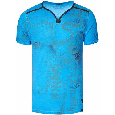 Rusty Neal V-hals T-shirt met prints en suède Details 3XL Rusty Neal V-hals T-shirt met prints en suède Details 3XL