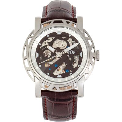 Reign Stavros automatisch skelet horloge met leren band One Size Reign Stavros automatisch skelet horloge met leren band One Size