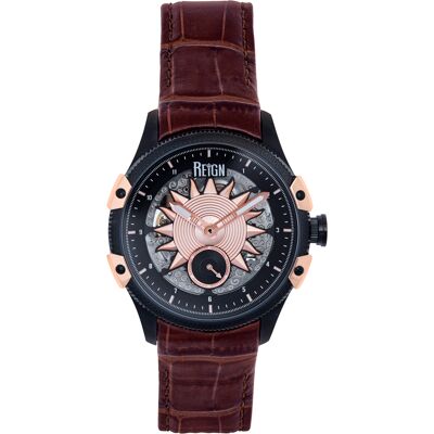 Reign Solstice Automatisch semi-skelet horloge - donkerbruin/roségoud One Size Reign Solstice Automatisch semi-skelet horloge - donkerbruin/roségoud One Size