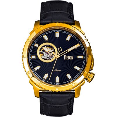 Reign Bauer automatisch semi-skelet lederen band horloge One Size Reign Bauer automatisch semi-skelet lederen band horloge One Size