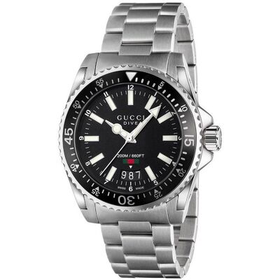 Gucci - Duik RVS Horloge Met Zwarte Wijzerplaat Voor Heren One Size Gucci - Duik RVS Horloge Met Zwarte Wijzerplaat Voor Heren One Size