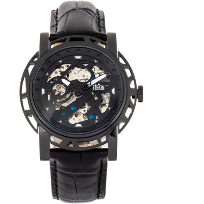Reign Stavros automatisch skelet horloge met leren band One Size Reign Stavros automatisch skelet horloge met leren band One Size