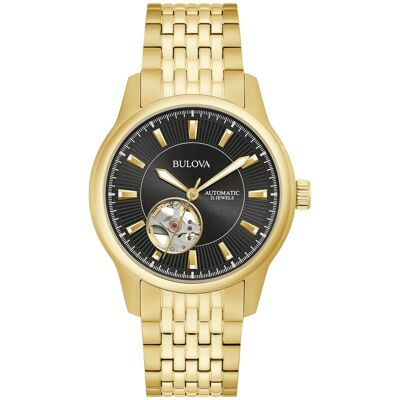 Bulova Open Heart Heren Horloge Goudkleurig 97A168 One Size Bulova Open Heart Heren Horloge Goudkleurig 97A168 One Size