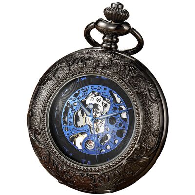 Infinity Leather Vintage zwart mechanisch legering skelet half jacht zakhorloge One Size Infinity Leather Vintage zwart mechanisch legering skelet half jacht zakhorloge One Size
