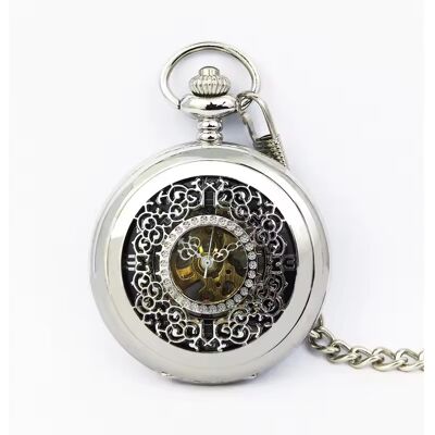 Infinity Leather Antiek messing zilverlegering skelet half jacht zakhorloge One Size Infinity Leather Antiek messing zilverlegering skelet half jacht zakhorloge One Size