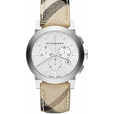 Burberry BU9360 herenhorloge met chronograaf - stijlvolle beige armband One Size Burberry BU9360 herenhorloge met chronograaf - stijlvolle beige armband One Size