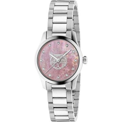 Gucci G-Timeless dameshorloge met roze parelmoer wijzerplaat - YA1265025 One Size Gucci G-Timeless dameshorloge met roze parelmoer wijzerplaat - YA1265025 One Size