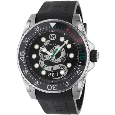 Gucci YA136217 Duikhorloge met zwarte slangen wijzerplaat - 200 m waterdicht One Size Gucci YA136217 Duikhorloge met zwarte slangen wijzerplaat - 200 m waterdicht One Size